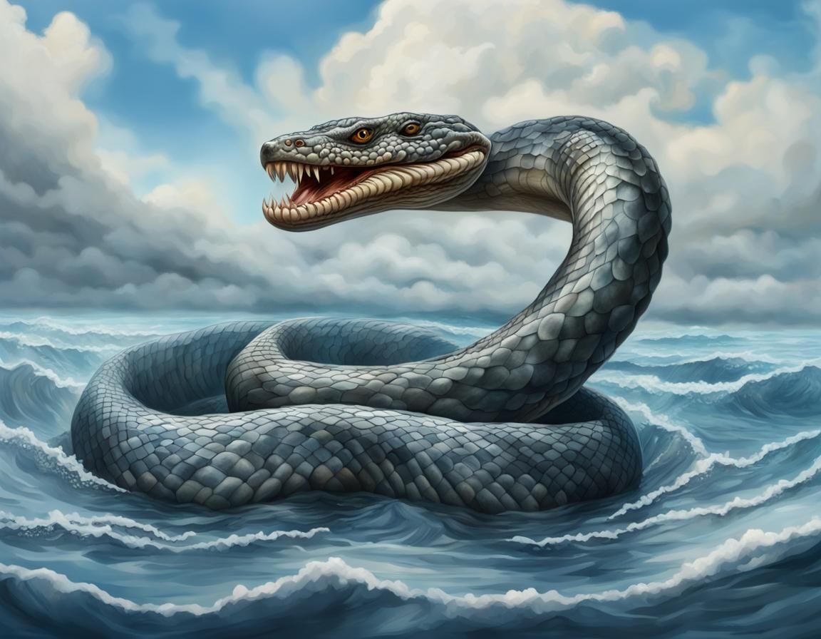 Hyperrealistic Giant Dragon Snake in Ocean