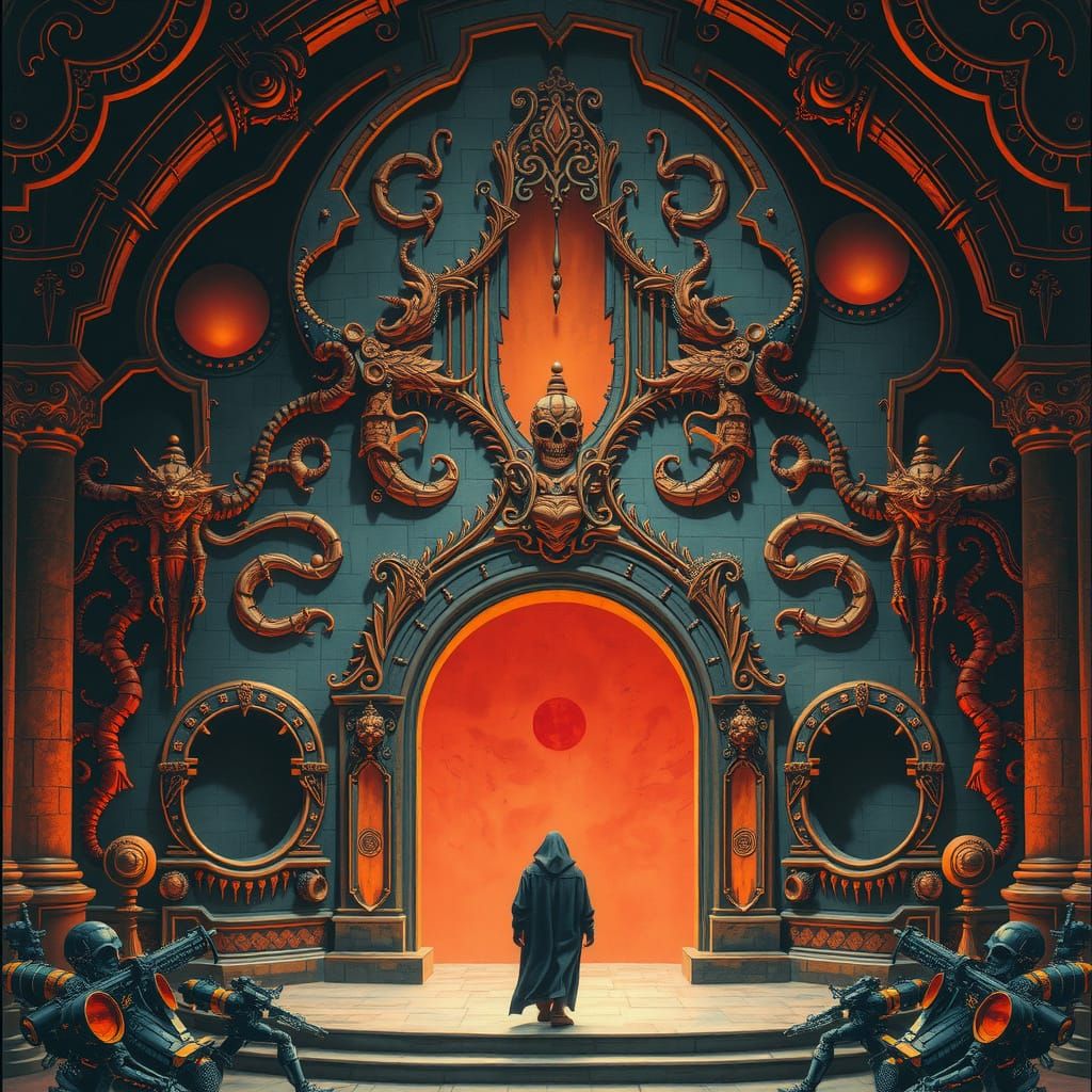 Lone Figure Over Niche in Biomechanical Style