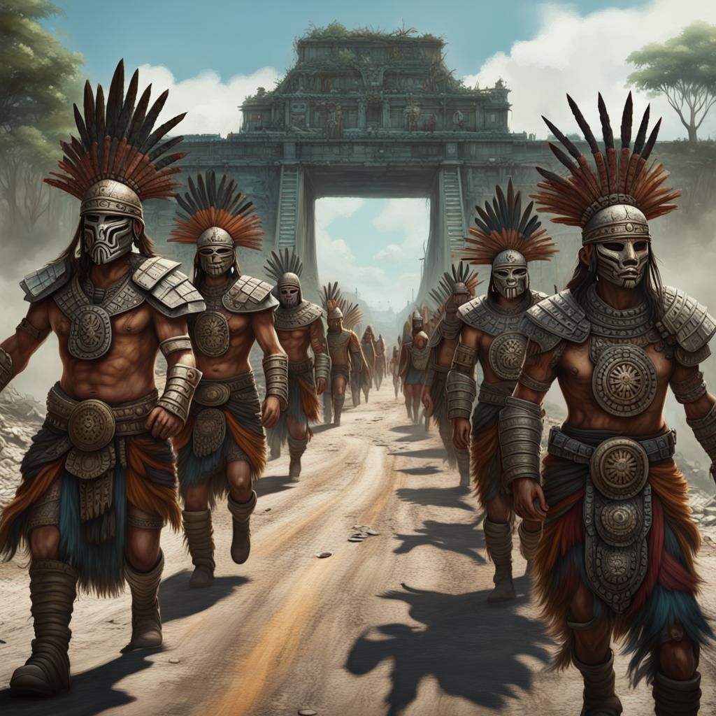 Mayan Warriors on Abandoned Freeway: Oil Painting