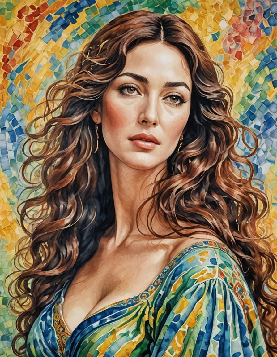 Monica Bellucci as Venus: Watercolor Neo-Impressionism