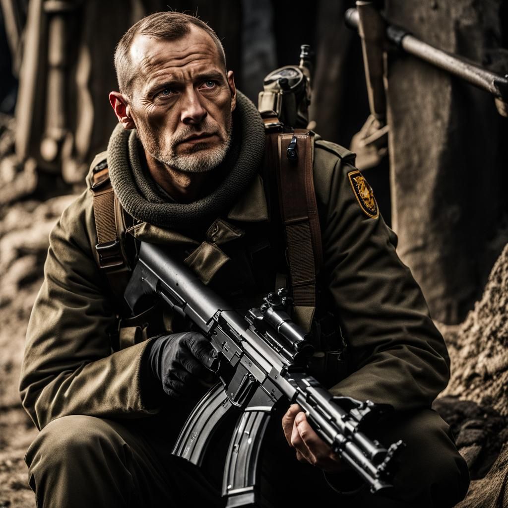 German Man with Scar in War Zone