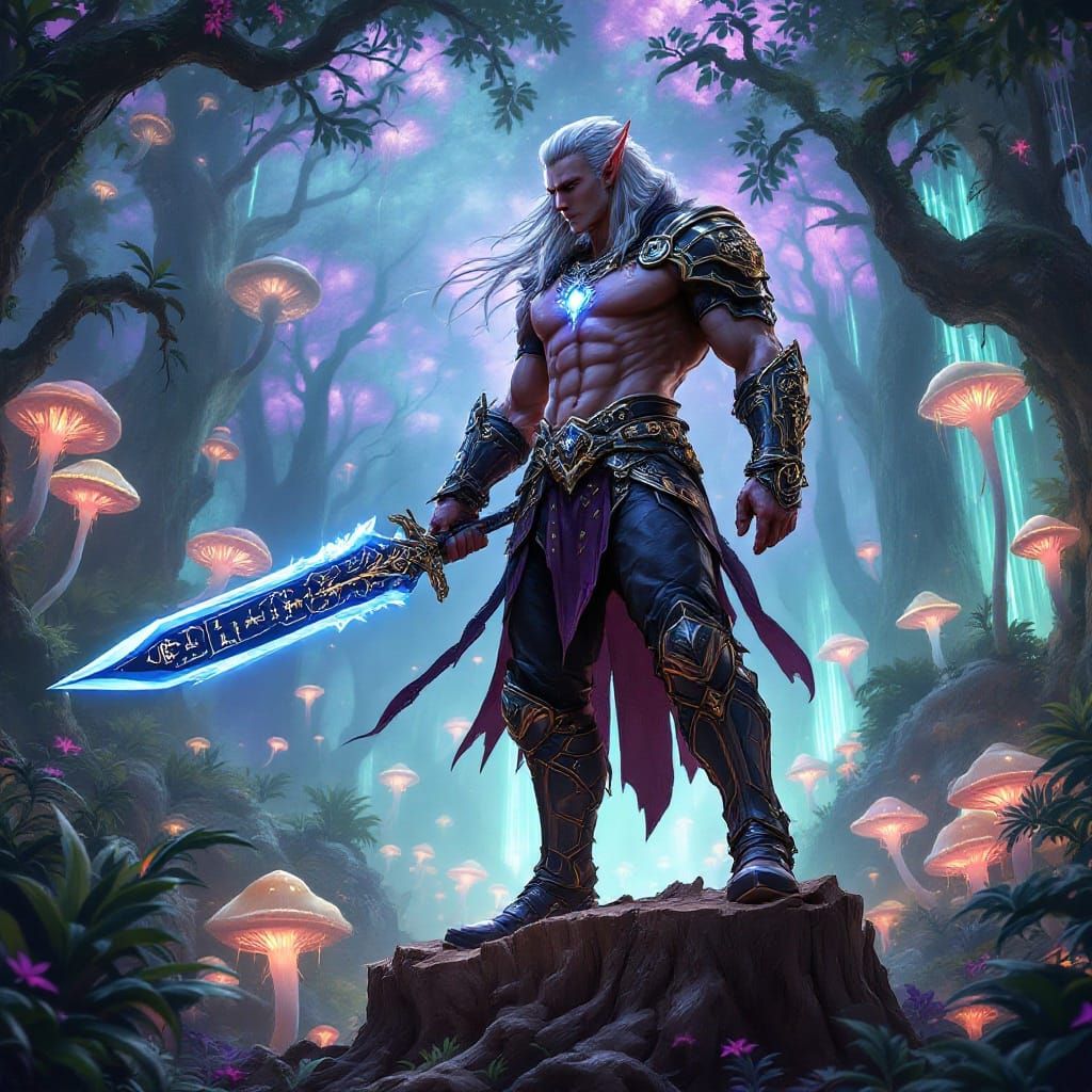 Ethereal High Elf Warrior in Rococo Armor, Ready to Strike D...