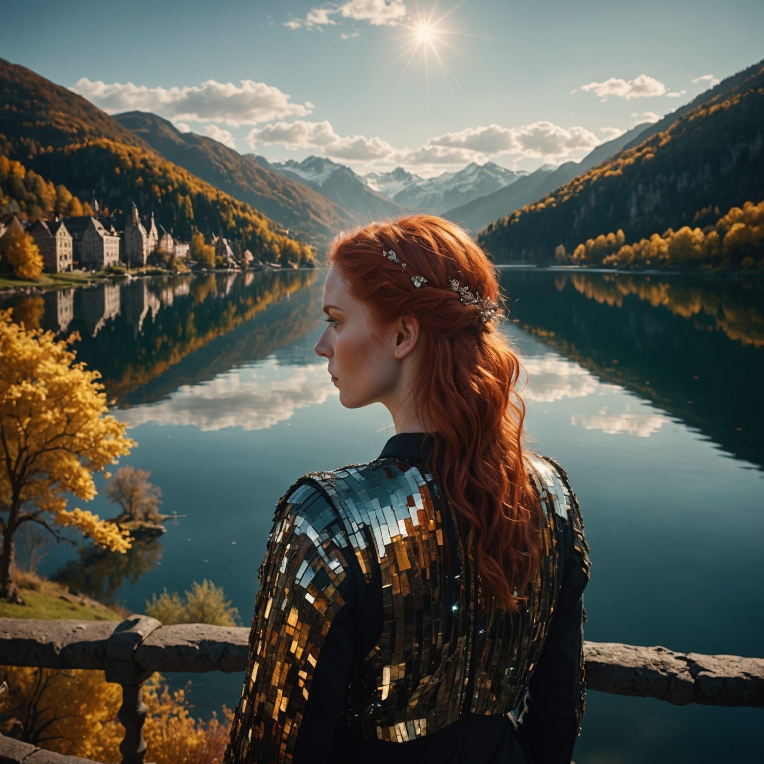 Woman Gazing at Magical City Reflection