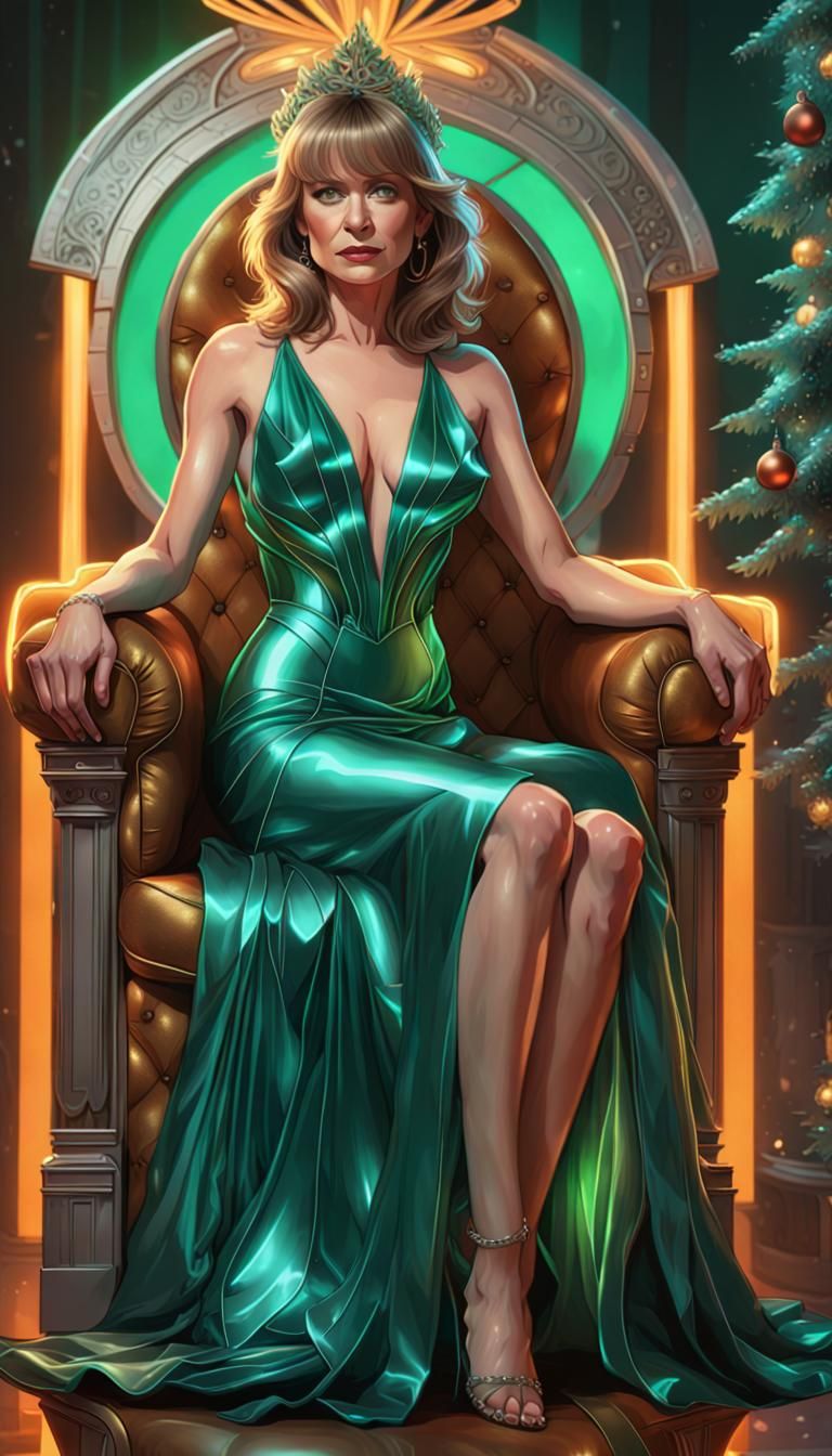 Jan Hooks on a Neon Christmas Throne