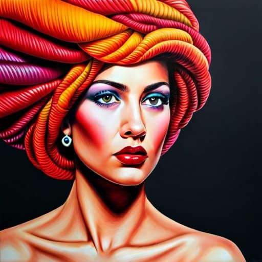 Photorealistic Woman Portrait with Colorful Buttons