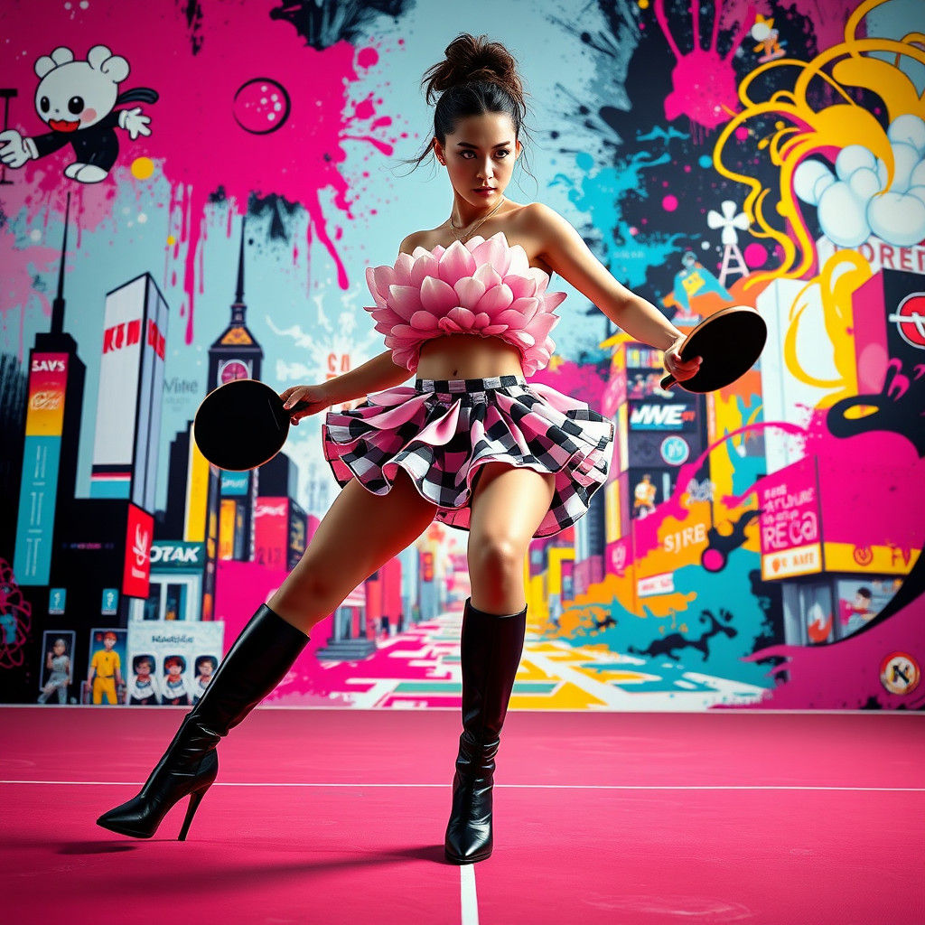 Table Tennis Model in Haute Couture Fashion