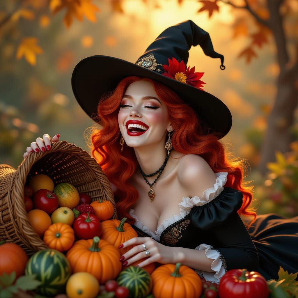 Albino Witch Femme Fatale With Autumn Harvest