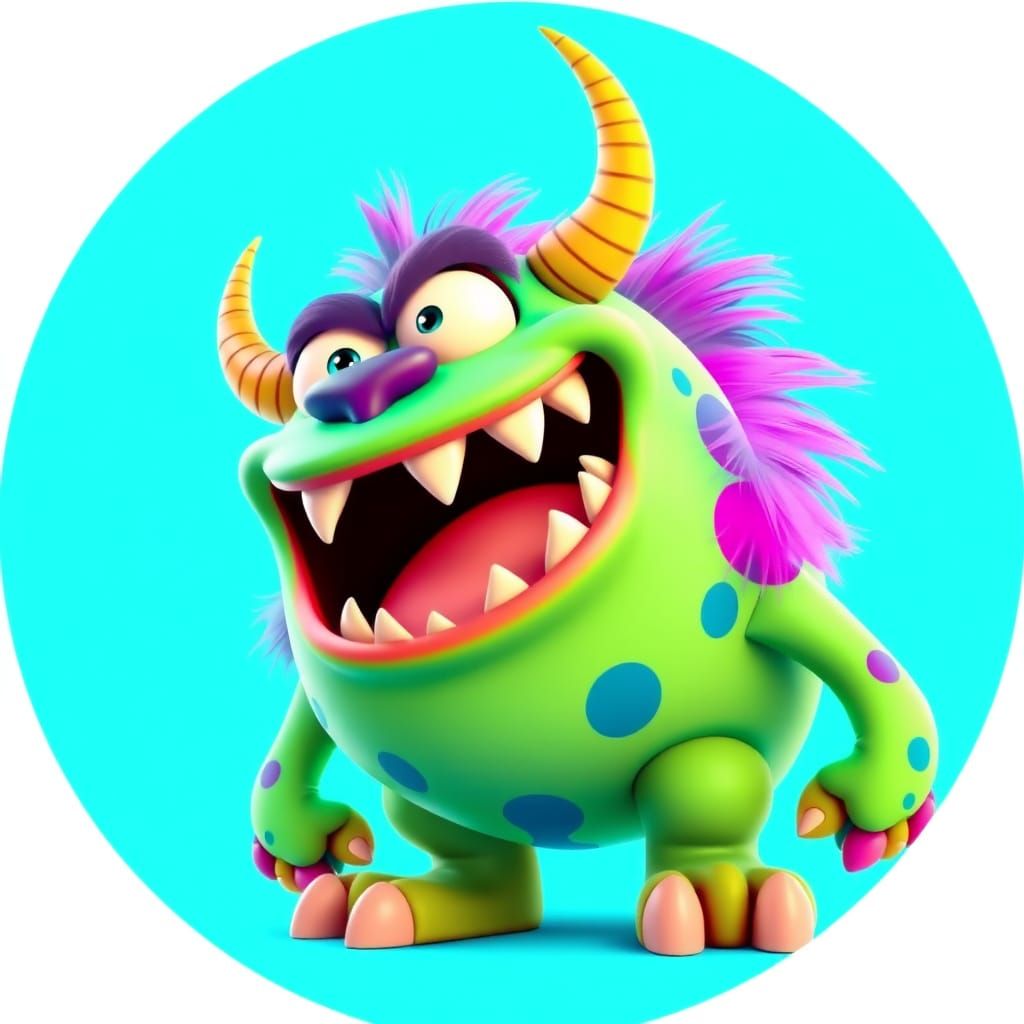 Vibrant Cartoon Monster in Electric Blue with Neon Accents