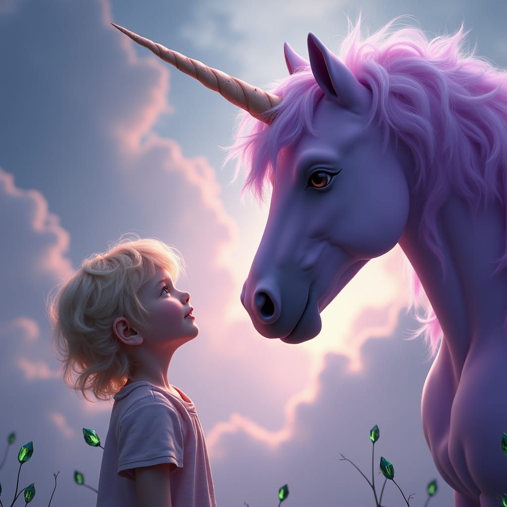 Girl and Unicorn Portrait in Dreamy Pastel Hues
