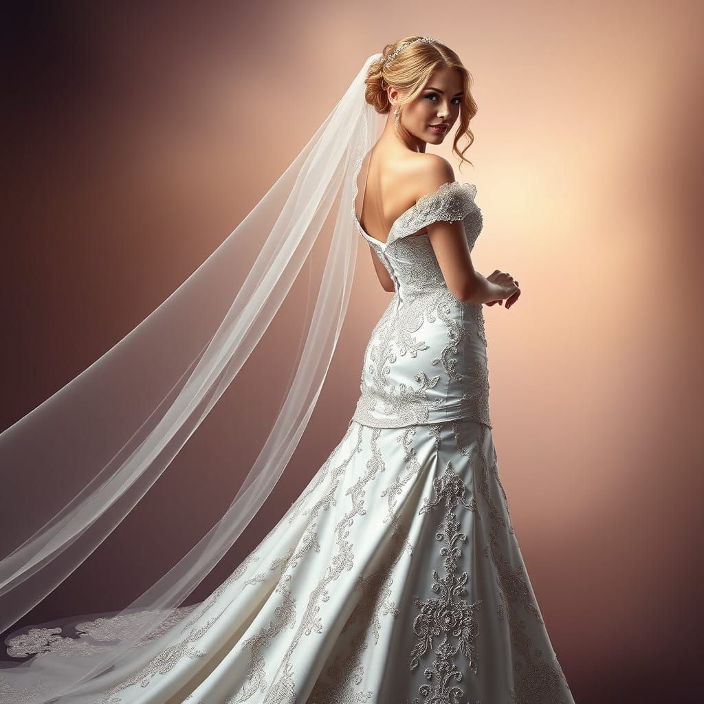 Exquisite Strapless Wedding Gown with Sequins and Lace Veil