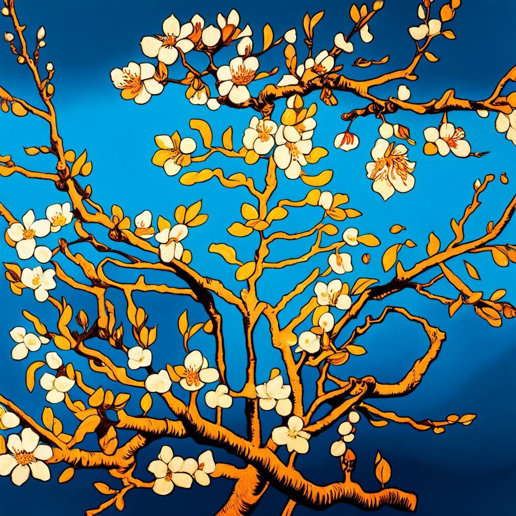 Almond Blossom Painting in Post-Impressionist Style