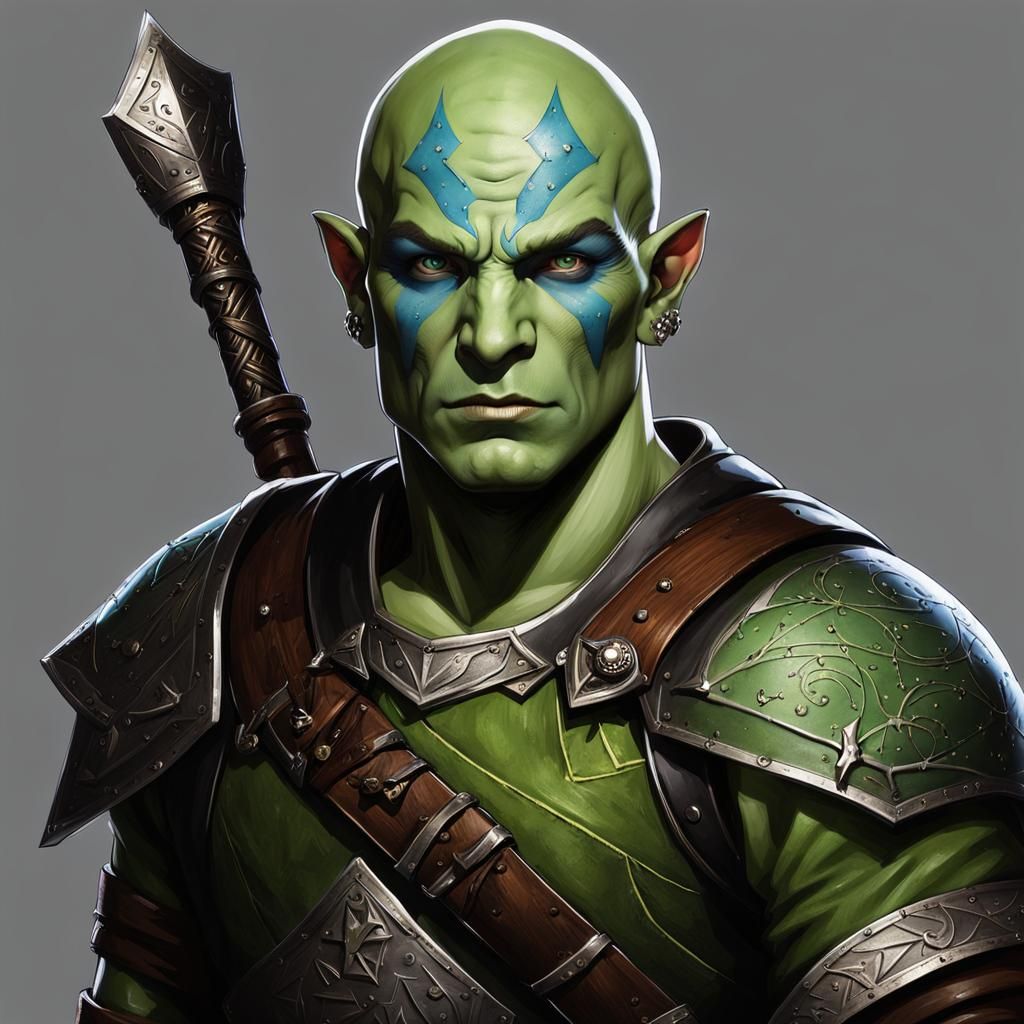 Half-Orc Portrait with Constellation Tattoos