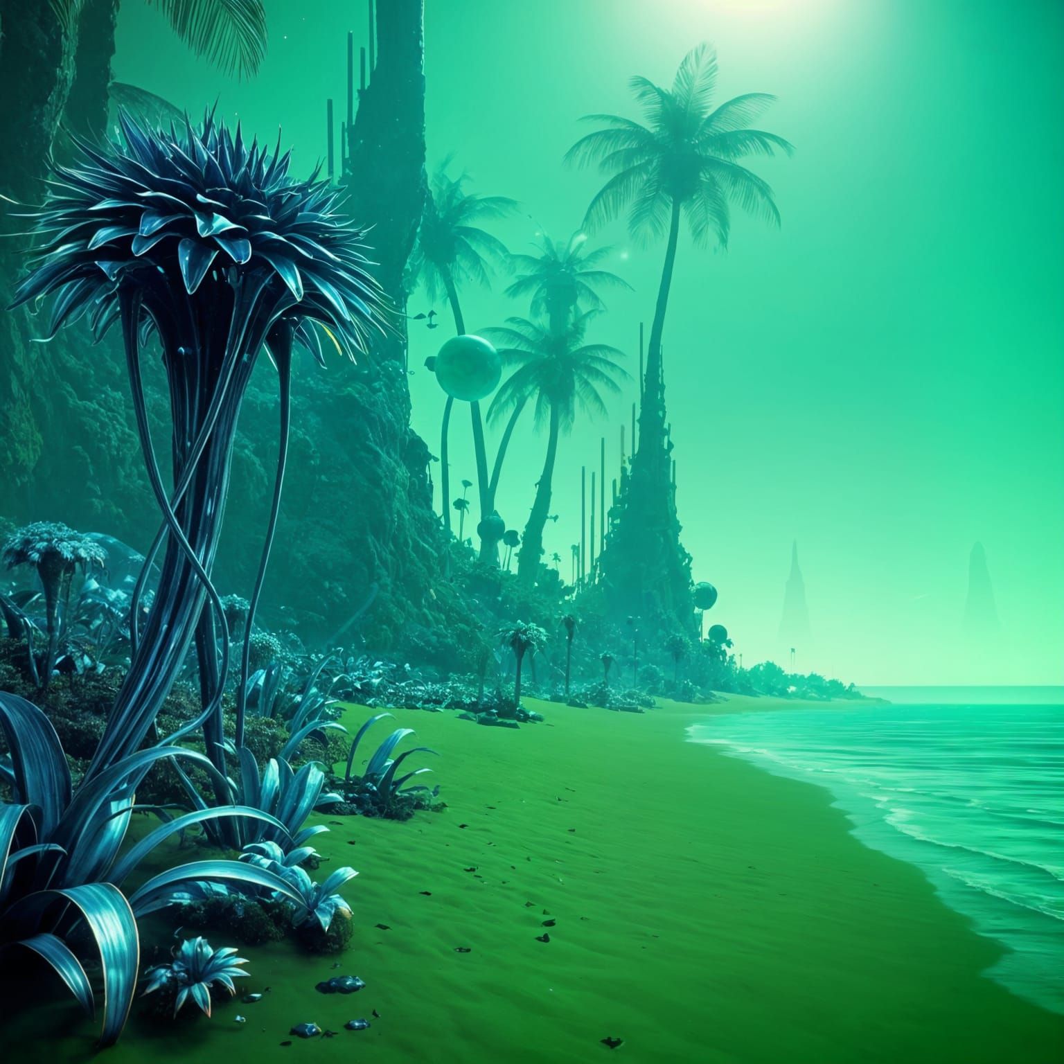 Sci-Fi Alien Beach with Green Sand