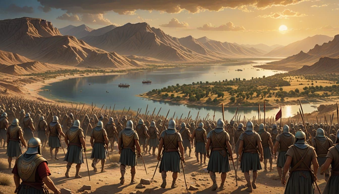 Ancient Hebrew Warriors in Prayer at Dawn, Lake Huleh