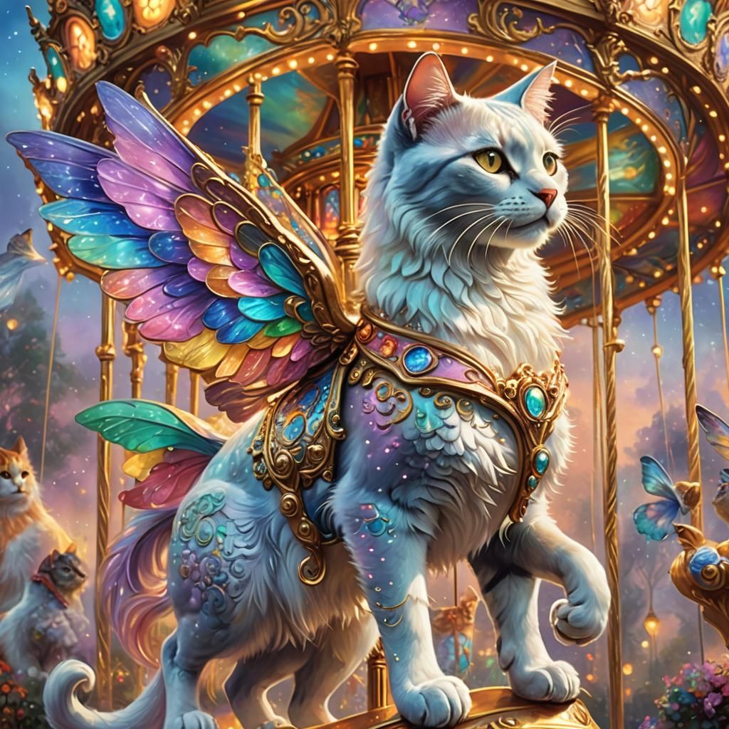Iridescent Cat Carousel in Ethereal Mist