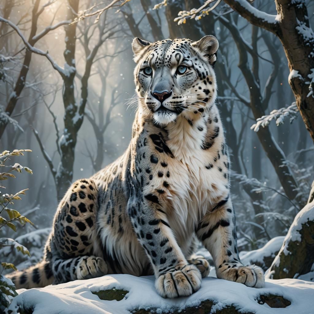 Mystical Snow Leopard in Cloud Fur, Digital Art