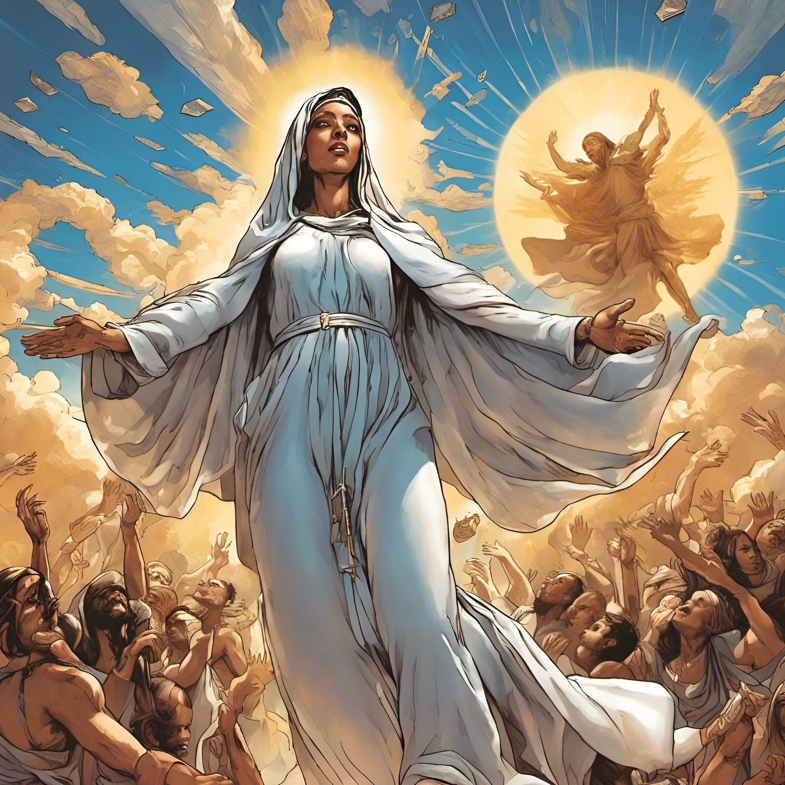 Virgin Mary Descends From Heaven: Comic Book Art