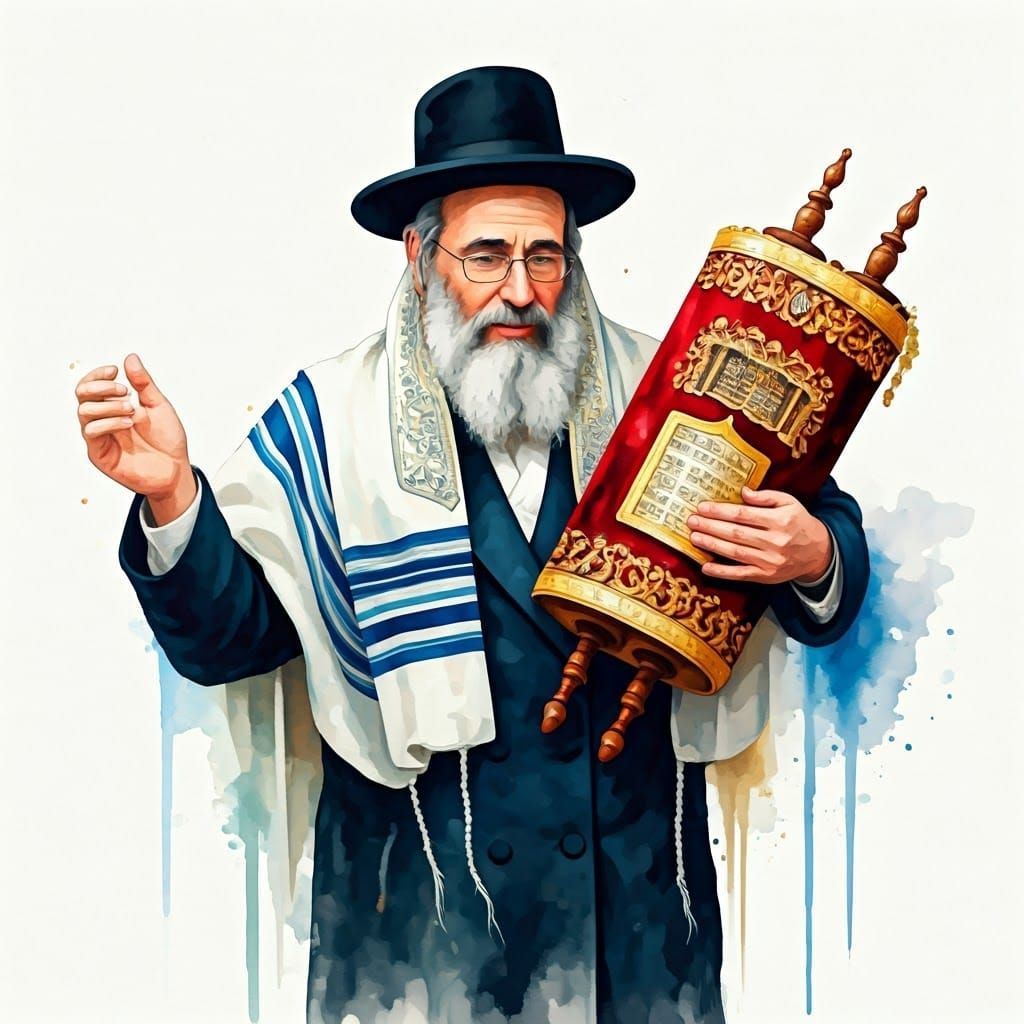 Chasidic Man Dancing with Torah: Watercolor Painting
