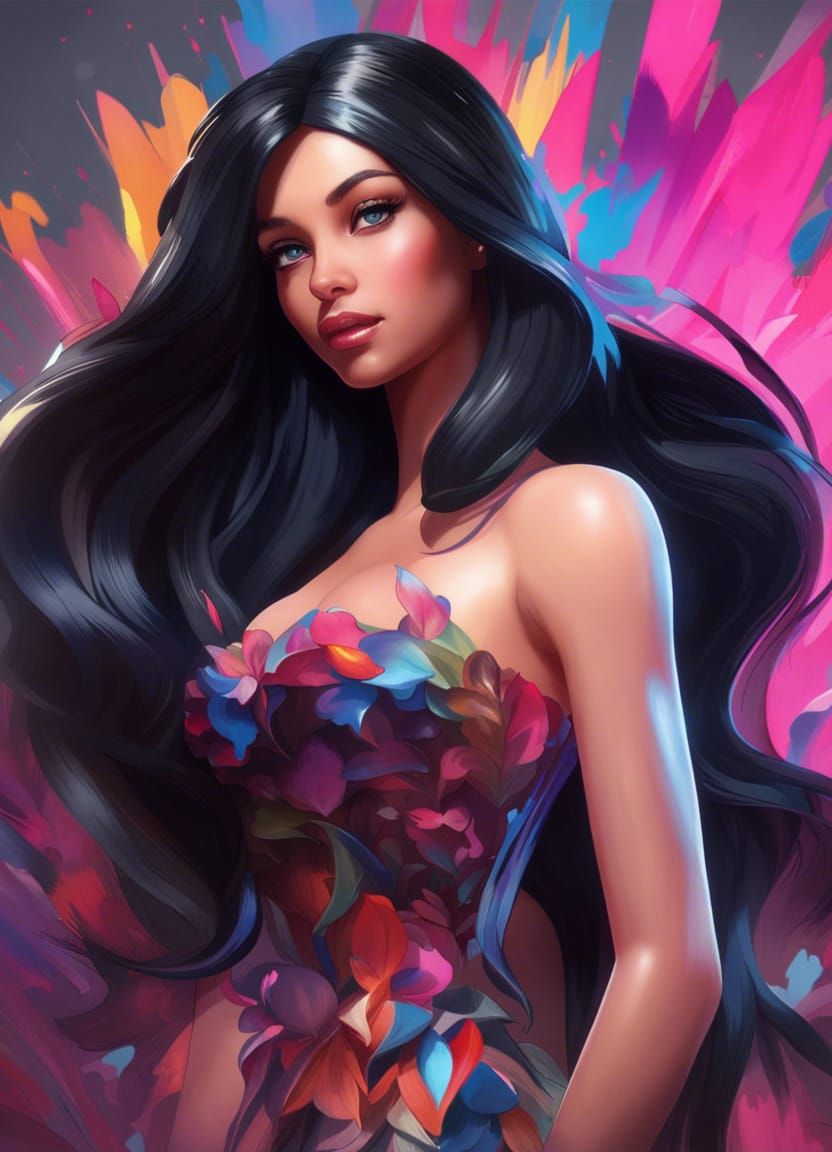 Black-Haired Barbie Portrait in Hyperdetailed Style