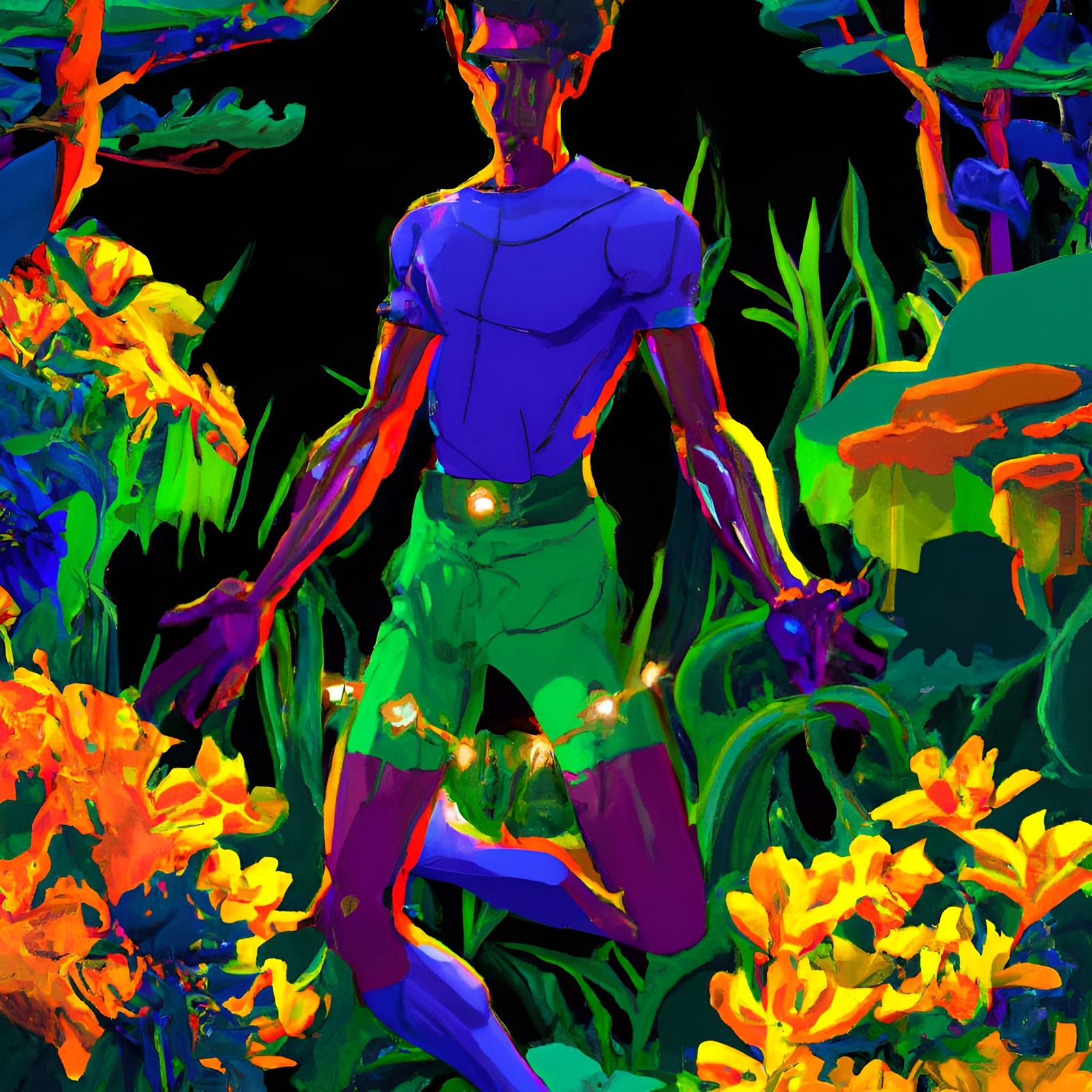 Bioluminescent Sculpture Model in Comic Art Style