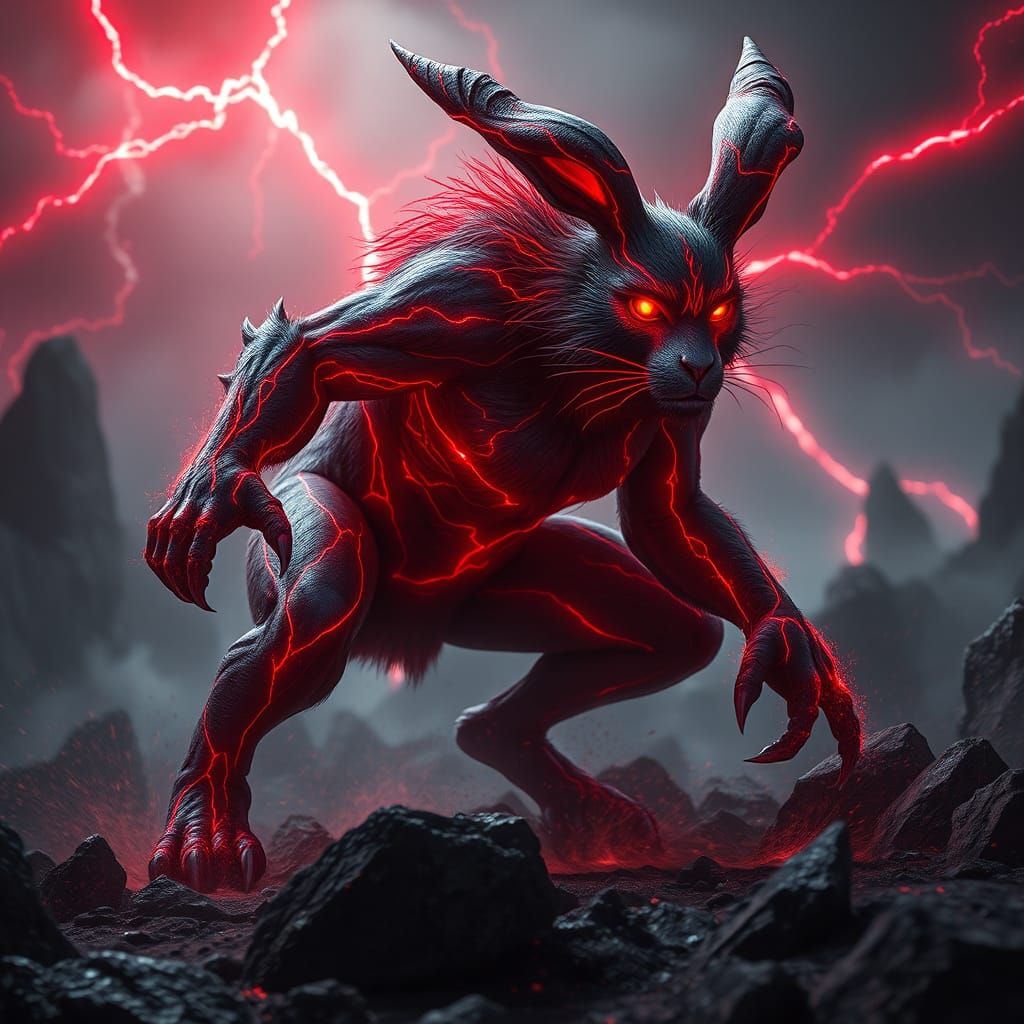 Rabbit-Monkey Hybrid Ready for Battle in Dark Fantasy Style