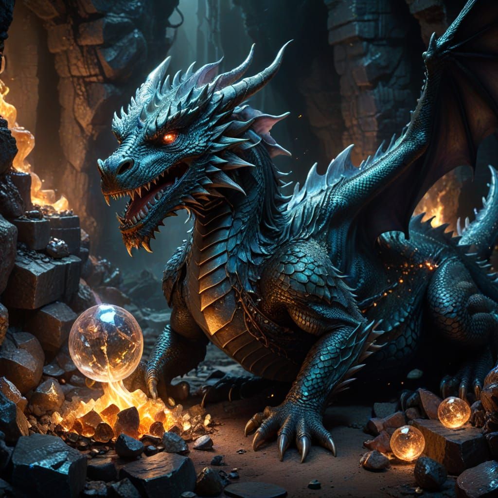 Hyperrealistic Dragon Guarding Treasure Hoard