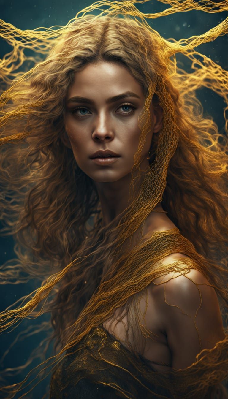 Golden Woman in Fishing Net Portrait