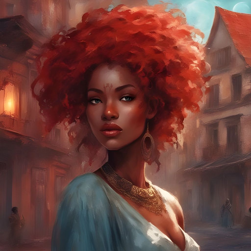 Stunning Red-Haired Beauty With Red Moon