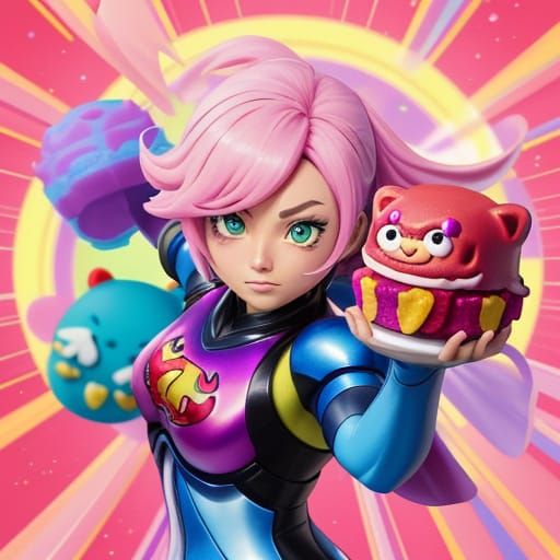 Chibi Superhero Battles Gummy Bear in Dessert City