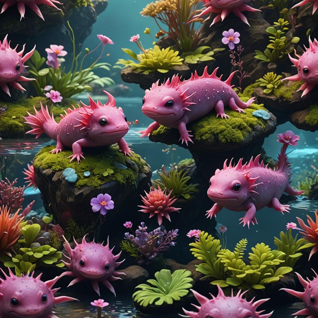 Cute Axolotl in Detailed Matte Painting Style