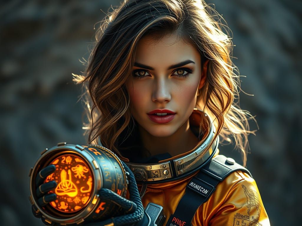 Confident Woman in Futuristic Spacesuit