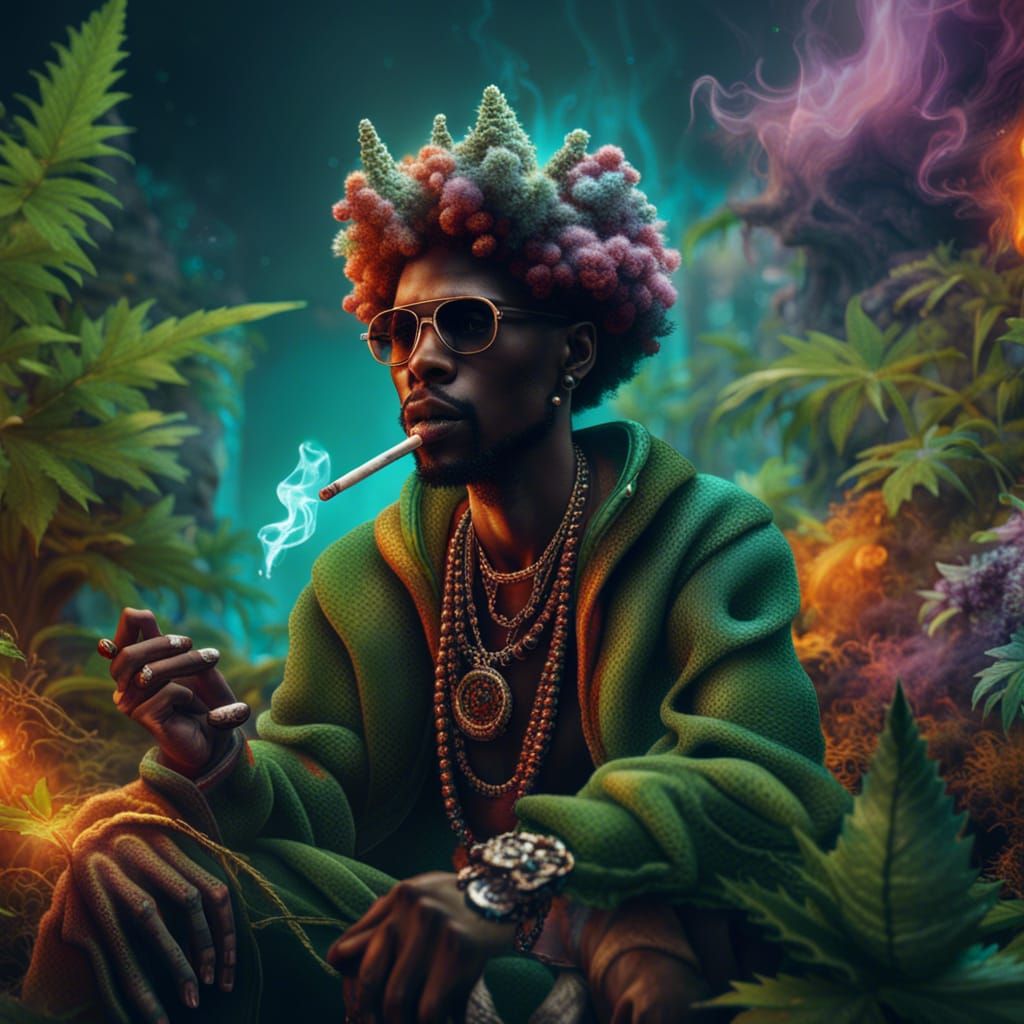 Funky Homosapien Smoking Cannabis: Detailed Fantasy Art