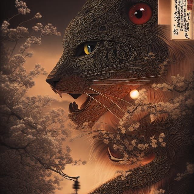 Cinematic Japanese Lucky Cat Digital Painting
