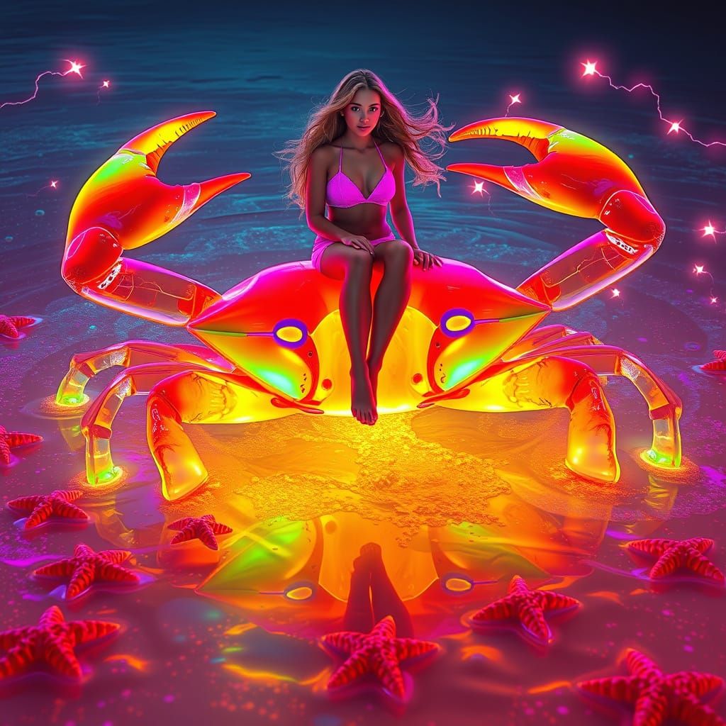 Gummy Crab Rider in a Neon Candy Dreamscape