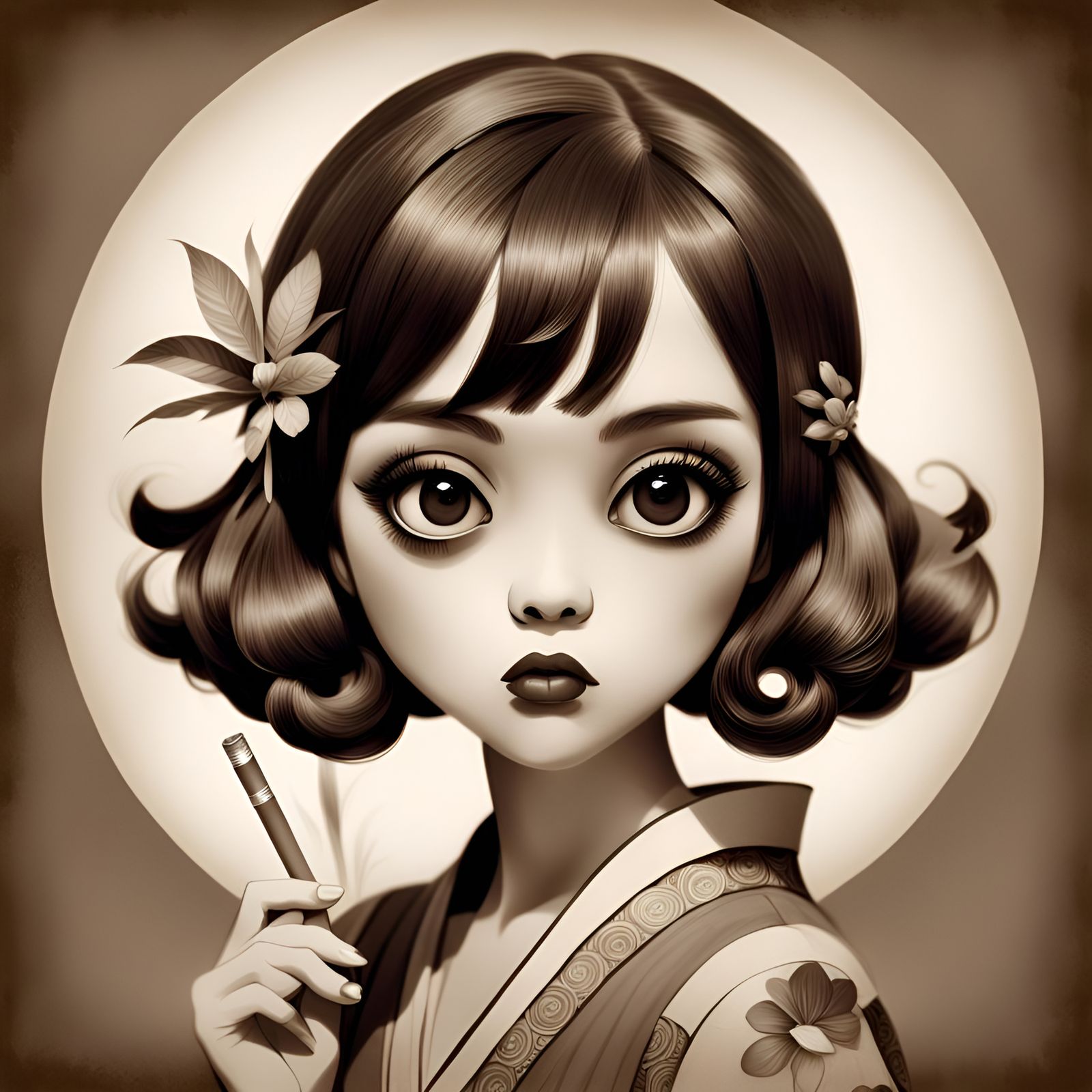 1920s Chibi Girl Sepia Portrait