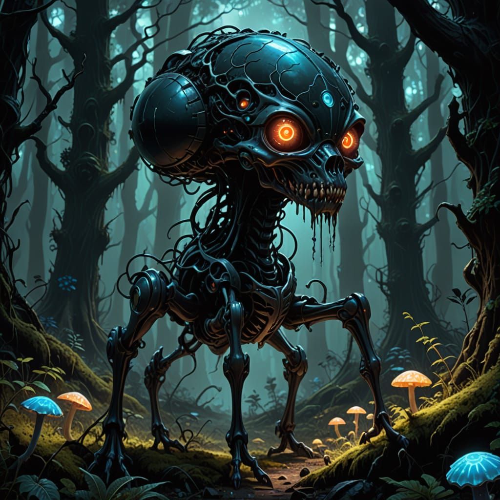 Fungus Dog with Skeletal Armor in Sci-Fi Style