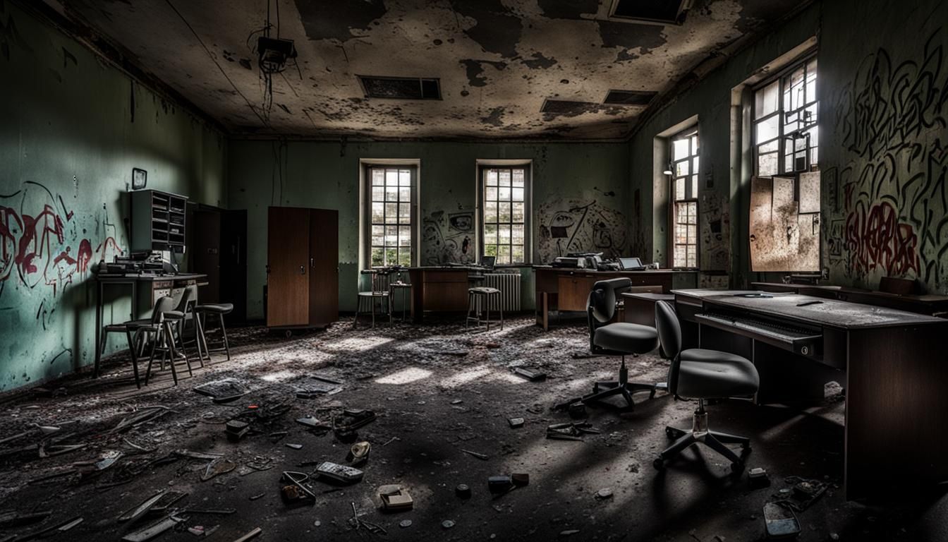 Creepy Abandoned Hospital Room with Graffiti