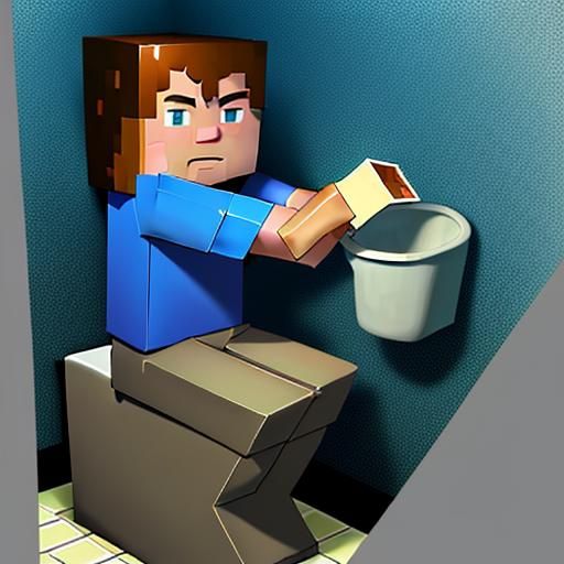 Minecraft Steve Discards Dirt in Toilet