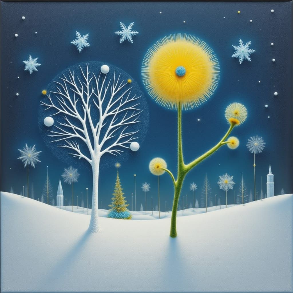 Frosty Dandelion in Winter Snowscape