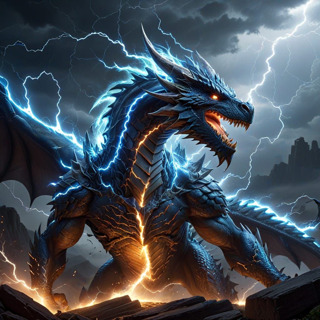 Electric Dragon Soars Through the Stormy Sky