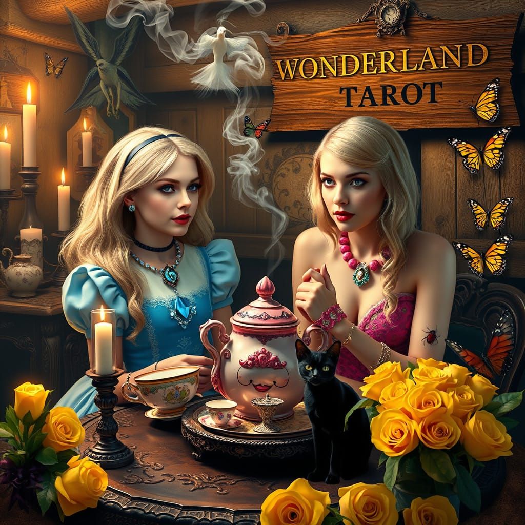 Mystical Wonderland Scene with Taylor Swift and Blonde Alice