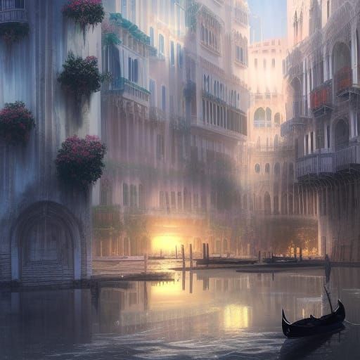 Futuristic Miami Like Venice, Hyperrealistic Fantasy Art