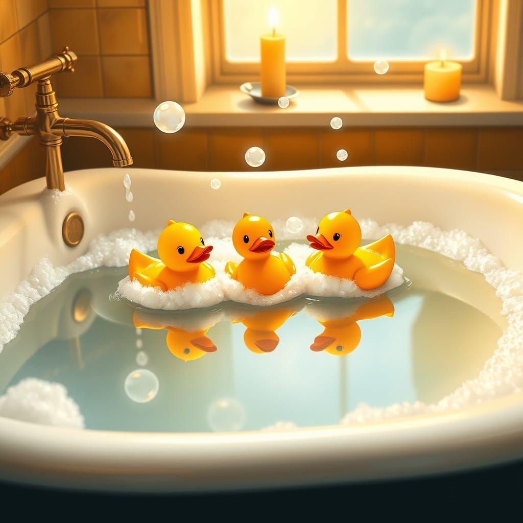 Adorable Rubber Ducks in a Whimsical Bath Scene