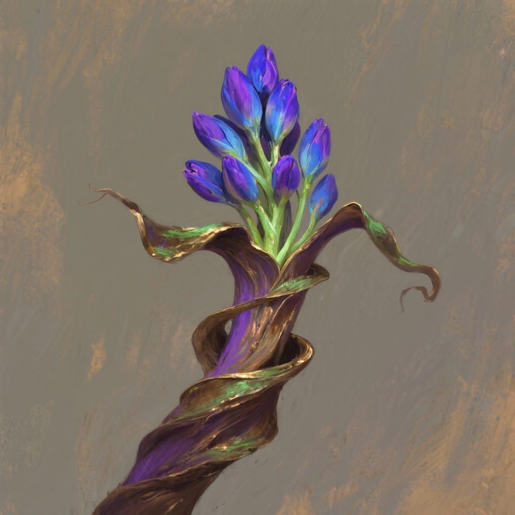 (Flower bud cluster emerging from sheath)

A surreal, painte...