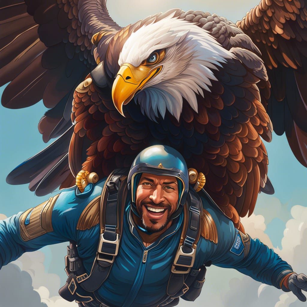 Skydiver and Eagle Soaring Together: Hyperdetailed Portrait