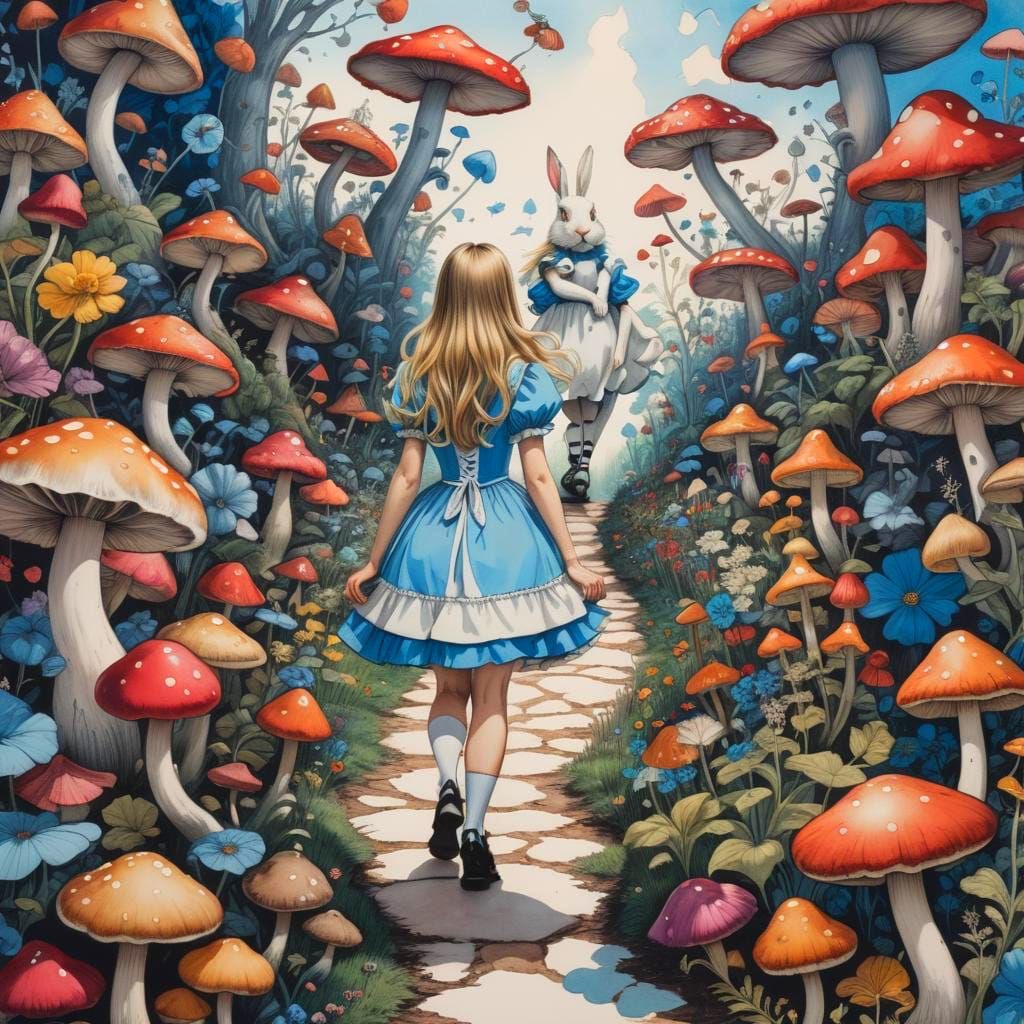 Alice in Wonderland: Botanical Ink Drawing