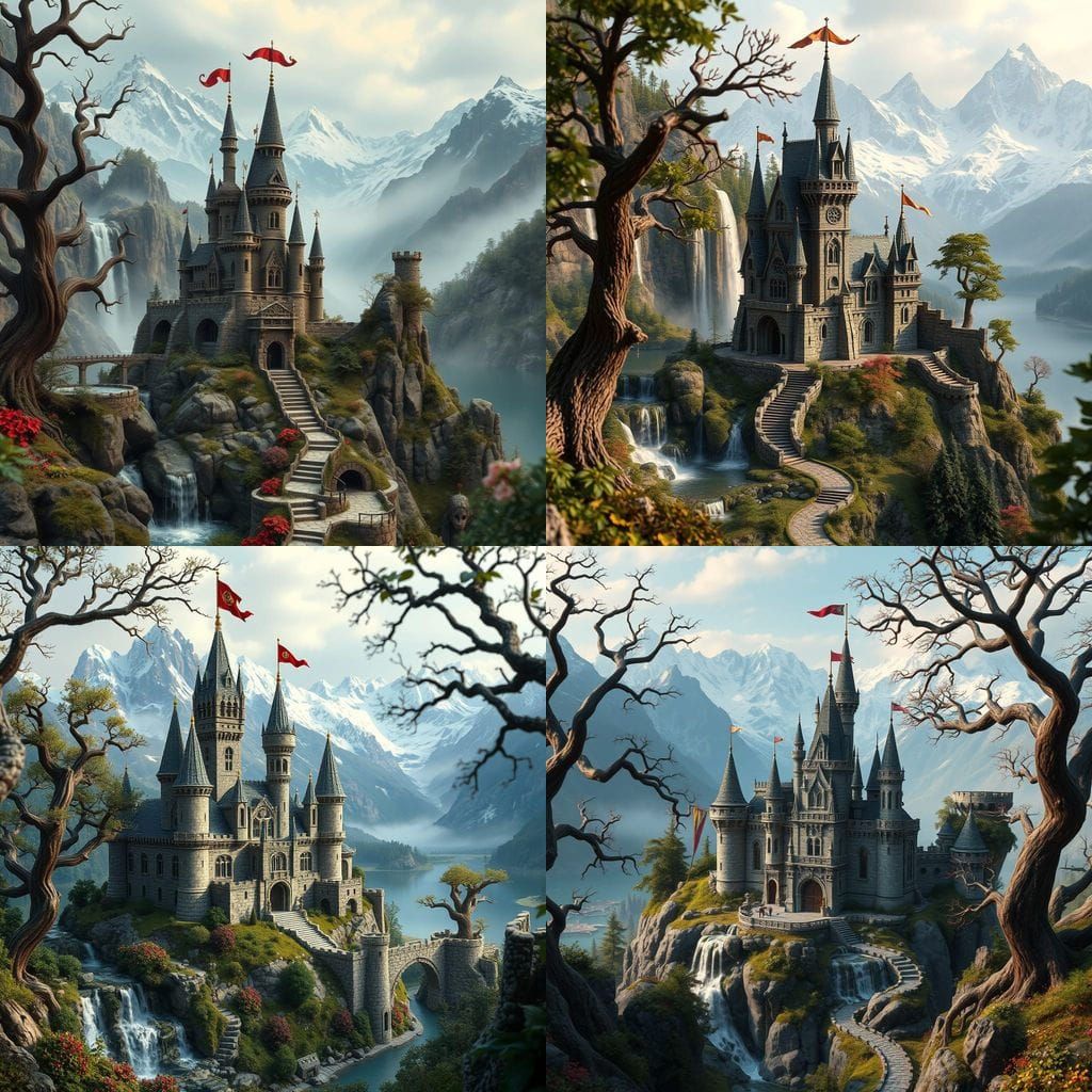 Enchanted Snowy Mountain Castle in Vivid Detail