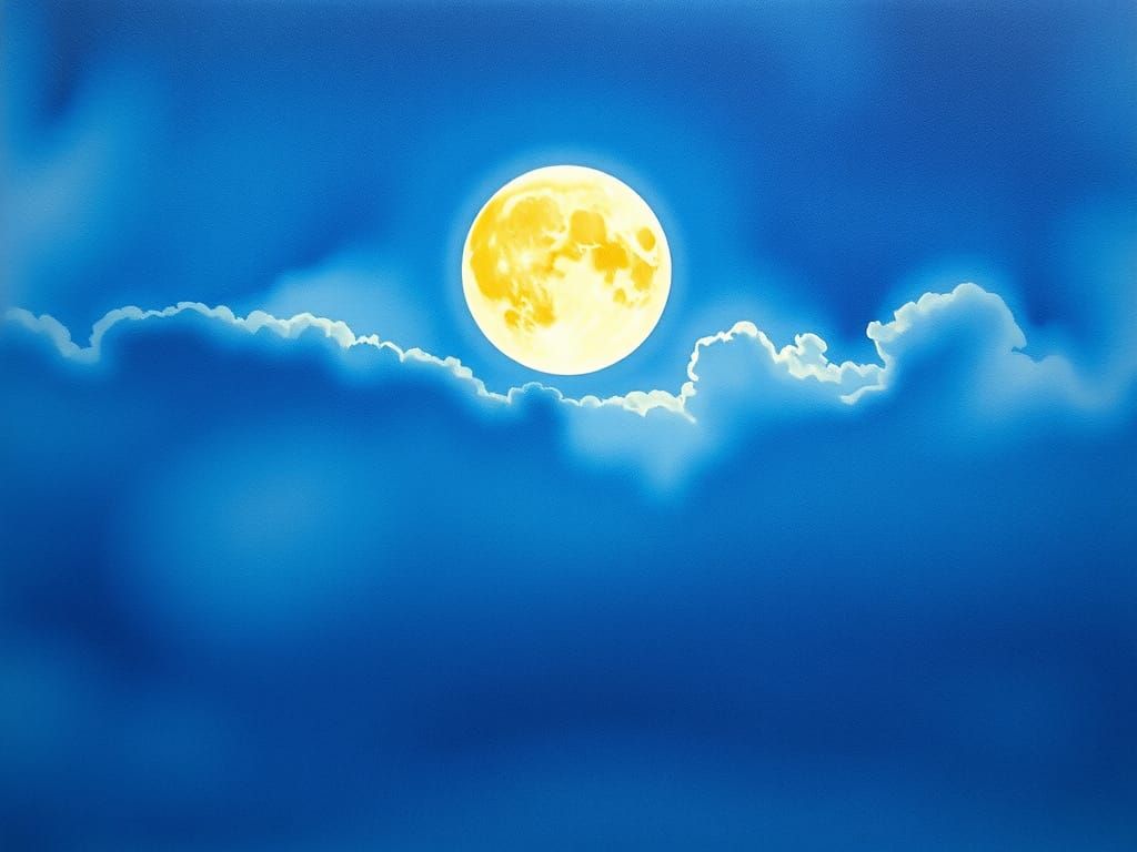 Luminous Full Moon Ascending Over Night Sky Watercolor