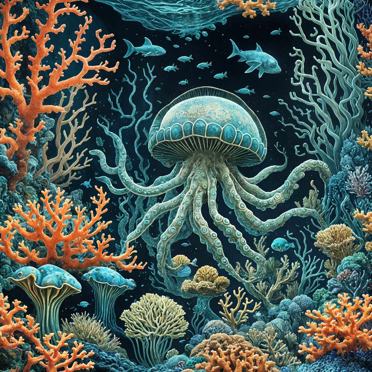 Steampunk Coral Attack on Undersea World