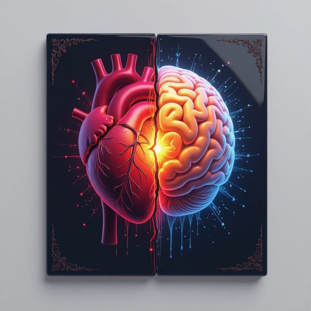 Heart and Brain Plaque in Matte Painting Style